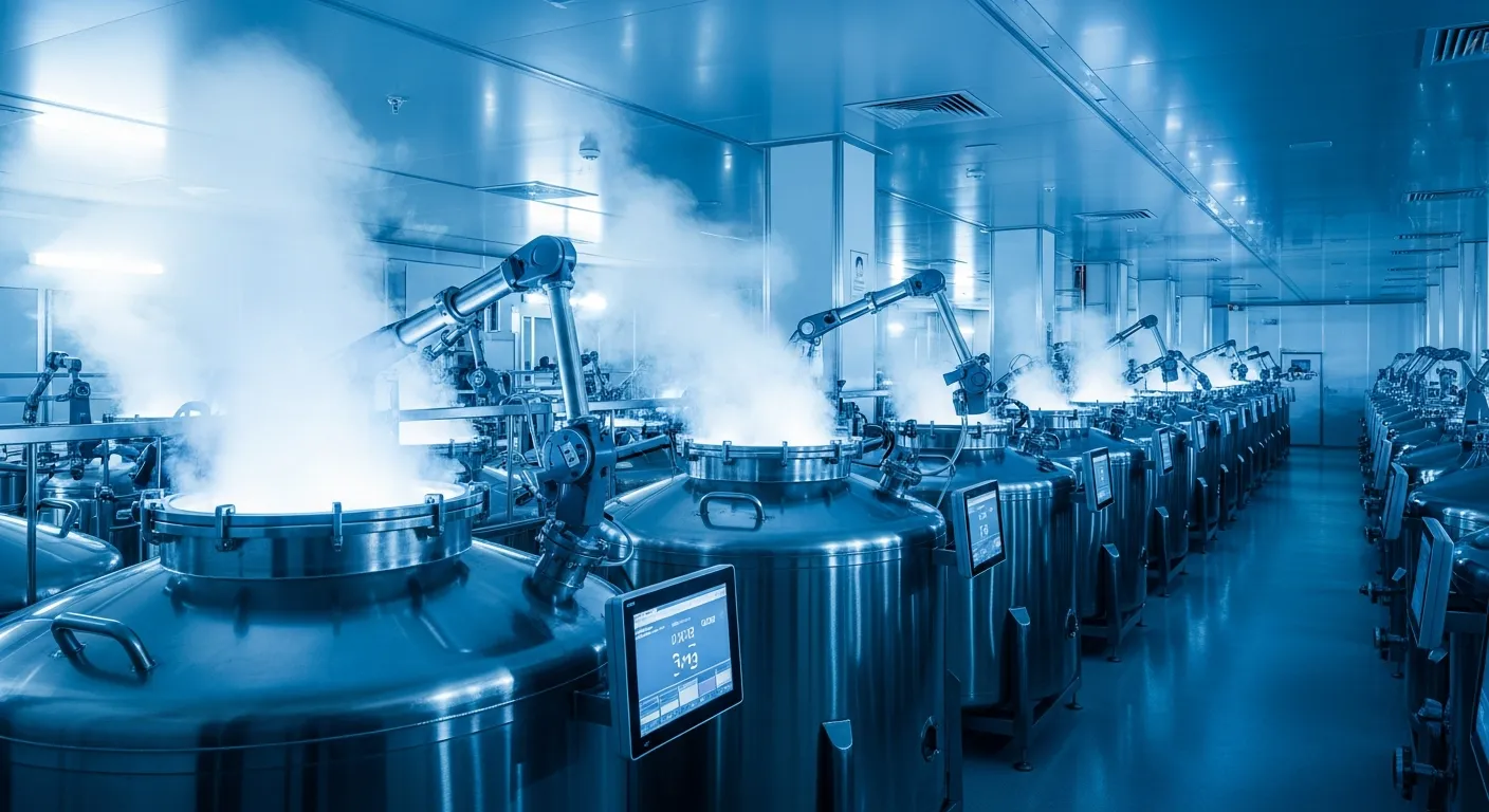 Modern cryopreservation facility with liquid nitrogen storage tanks for long-term stem cell preservation