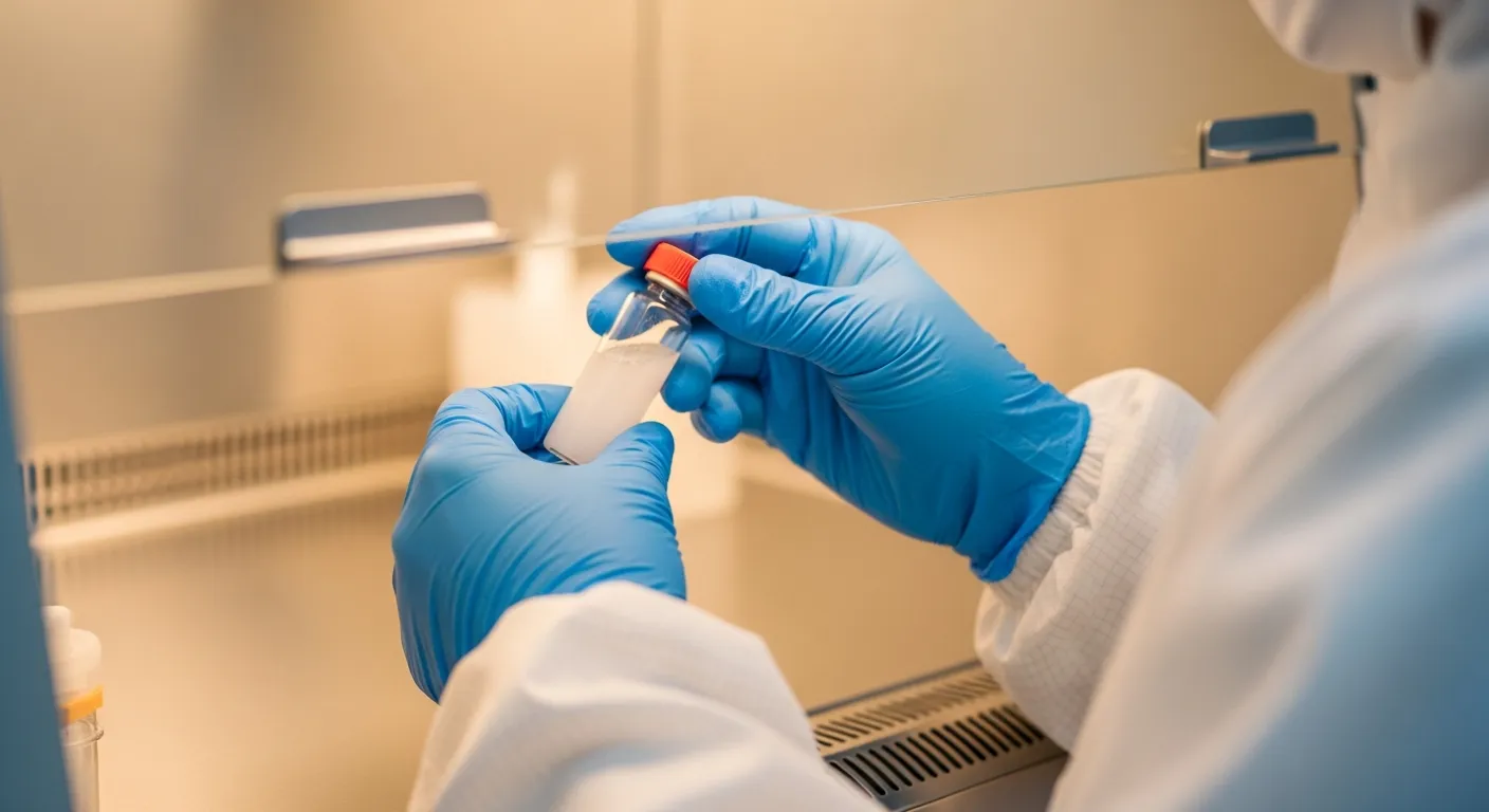 GMP-certified laboratory technician handling cellular therapy products