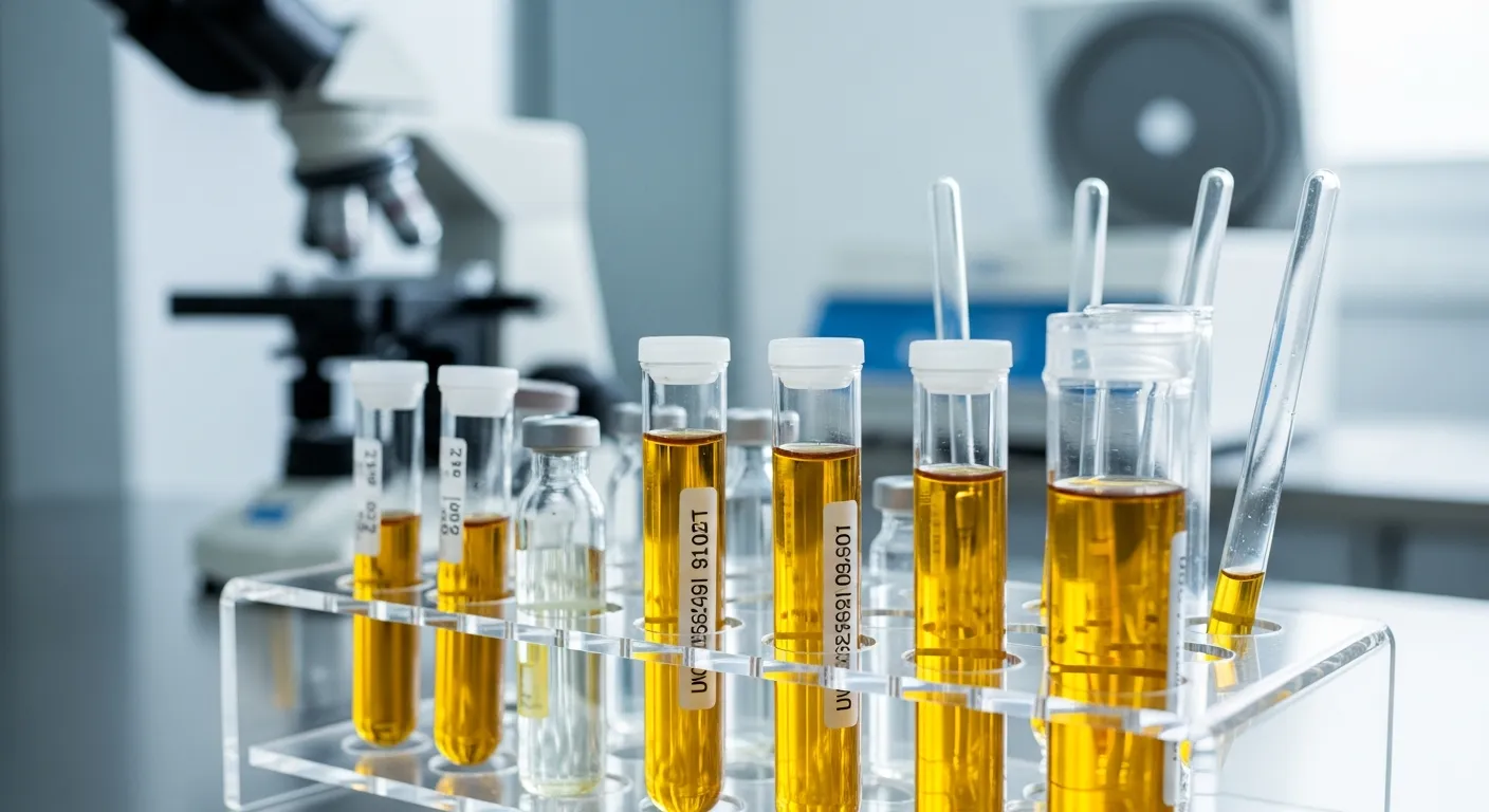 Stem cell therapy products in a GMP laboratory setting with test tubes and preparation equipment