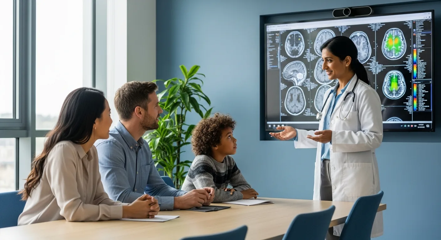 Family consulting with medical specialist about stem cell therapy treatment plan